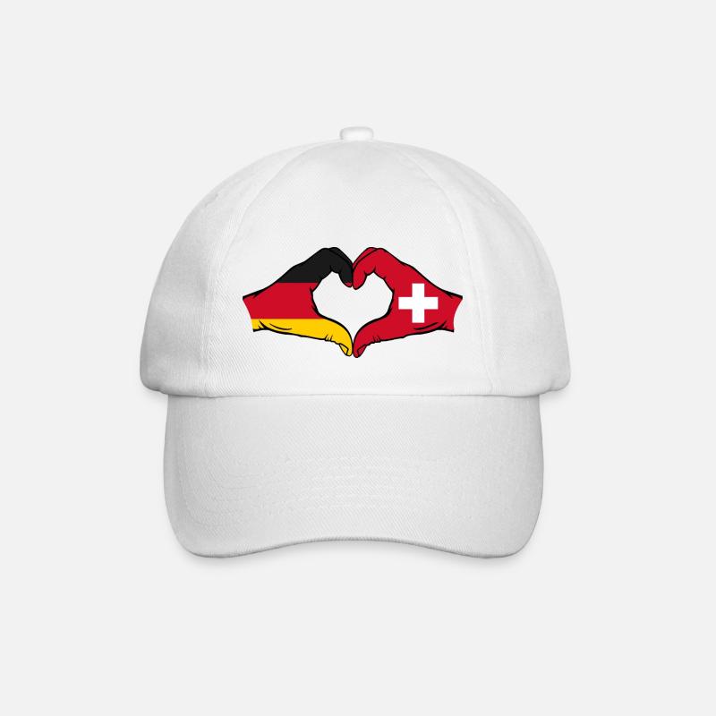 Deutschland Schweiz Flagge Hände Herzform - Baseballkappe - Weiß/Weiß