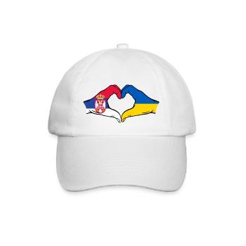 Serbia Ukraine Flag Hands Heart Shape - Baseball Cap - white/white - Front