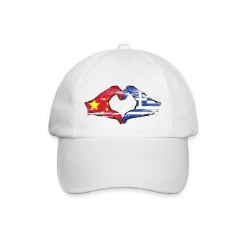 China Griechenland Flagge Hände Herzform used - Baseballkappe - Weiß/Weiß - Vorne