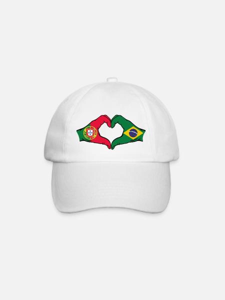Portugal Brésil Drapeau Mains Coeur Forme De Coeur - Casquette classique - blanc/blanc