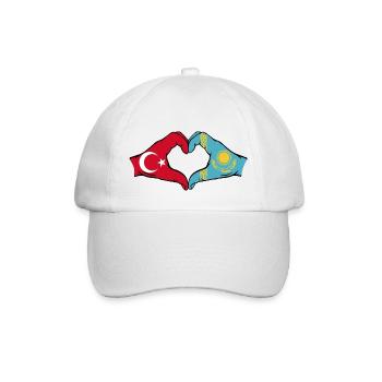 Türkei Kasachstan Flagge Hände Herzform - Baseballkappe - Weiß/Weiß - Vorne