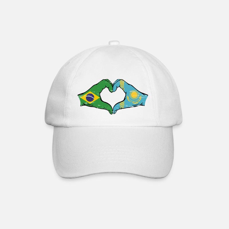 Brasilien Kasachstan Flagge Hände Herzform used - Baseballkappe - Weiß/Weiß
