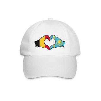 Belgien Kasachstan Flagge Hände Herzform - Baseballkappe - Weiß/Weiß - Vorne
