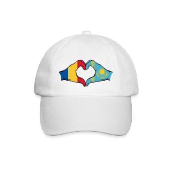 Rumänien Kasachstan Flagge Hände Herzform - Baseballkappe - Weiß/Weiß - Vorne