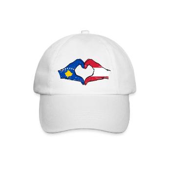 Kosovo Austria Flag Hands Heart Shape Used - Baseball Cap - white/white - Front