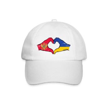Montenegro Ukraine Flagge Hände Herzform used - Baseballkappe - Weiß/Weiß - Vorne