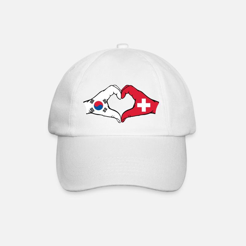 Südkorea Schweiz Hände Herzform - Baseballkappe - Weiß/Weiß
