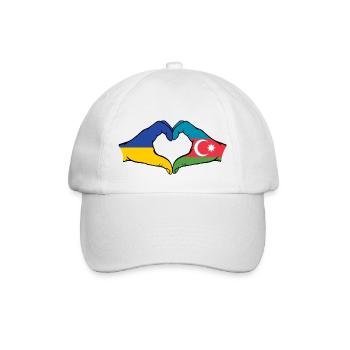 Ukraine Azerbaijan Flag Hands Heart Shape - Baseball Cap - white/white - Front