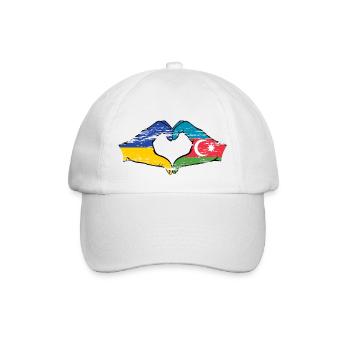 Ukraine Azerbaijan Flag Hands Heart Shape Used - Baseball Cap - white/white - Front