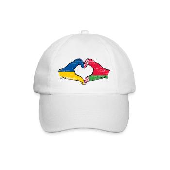 Ukraine Belarus Flag Hands Heart Shape Used - Baseball Cap - white/white - Front