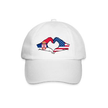 Serbia USA Flag Hands Heart Shape - Baseball Cap - white/white - Front