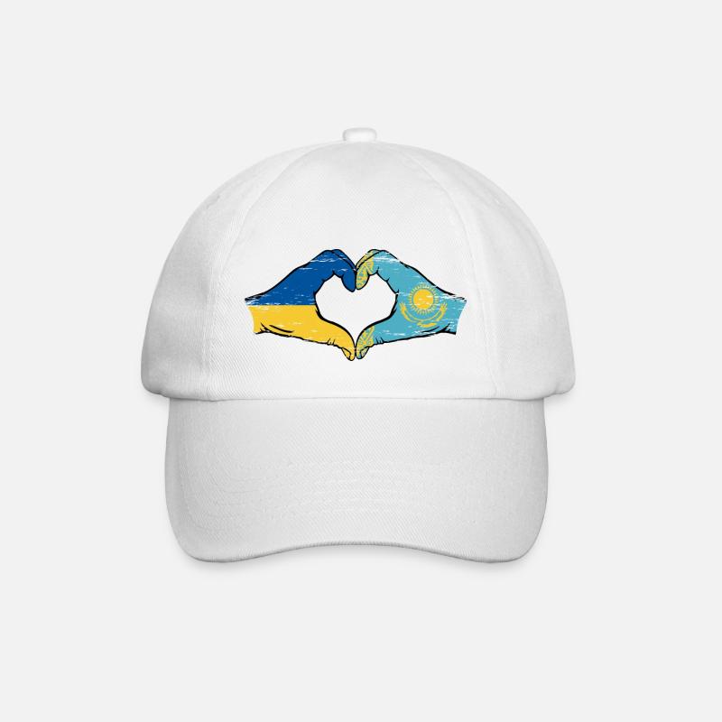 Ukraine Kazakhstan Drapeau Mains Coeur Forme Utilisé - Casquette classique - blanc/blanc