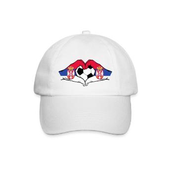 Serbia flag football hands heart shape - Baseball Cap - white/white - Front