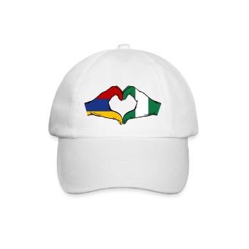 Armenien Nigeria Flagge Hände Herzform - Baseballkappe - Weiß/Weiß - Vorne