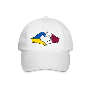 Ukraine Qatar Flag Hands Heart Shape - Baseball Cap - white/white - Front