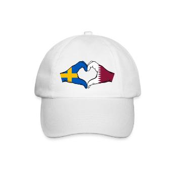 Sweden Qatar Flag Hands Heart Shape - Baseball Cap - white/white - Front