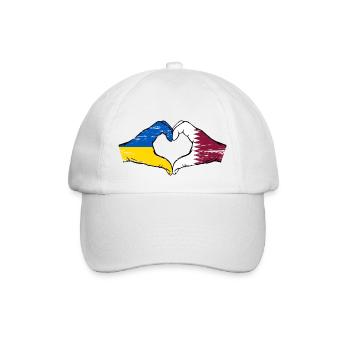 Ukraine Qatar flag hands heart shape used - Baseball Cap - white/white - Front