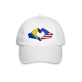 Bosnia USA Flag Hands Heart Shape - Baseball Cap - white/white - Front