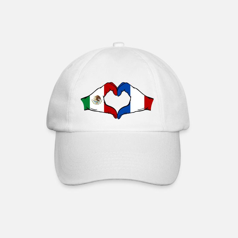 Mexiko Frankreich Flagge Hände Herzform - Baseballkappe - Weiß/Weiß