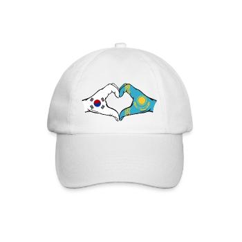 Südkorea Kasachstan Flagge Hände Herzform - Baseballkappe - Weiß/Weiß - Vorne