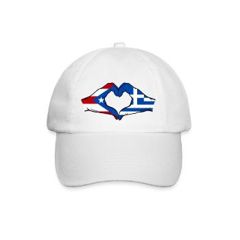 Puerto Rico Greece Flag Hands Heart Shape - Baseball Cap - white/white - Front