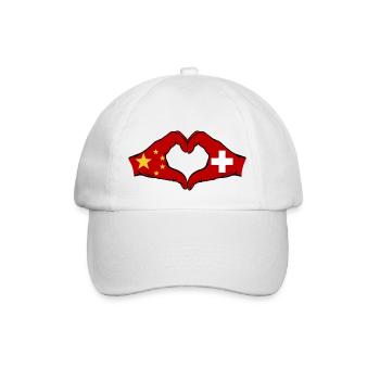 China Switzerland Flag Hands Heart Shape - Baseball Cap - white/white - Front