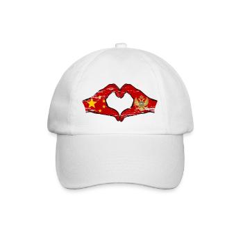 China Montenegro Flagge Hände Herzform used - Baseballkappe - Weiß/Weiß - Vorne