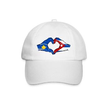 Kosovo Cuba Flag Hands Heart Shape Used - Baseball Cap - white/white - Front