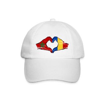Marokko Rumänien Flagge Hände Herzform used - Baseballkappe - Weiß/Weiß - Vorne