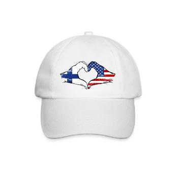 Finland USA Flag Hand Shape Heart Shape Used - Baseball Cap - white/white - Front