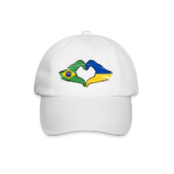 Brazil Ukraine Flag Hands Heart Shape Used - Baseball Cap - white/white - Front