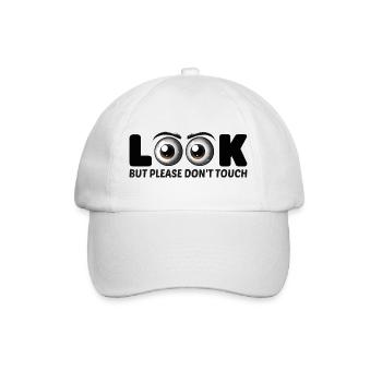 Look But Please Don’t Touch – Lustiges Augen-Desi - Baseballkappe - Weiß/Weiß - Vorne