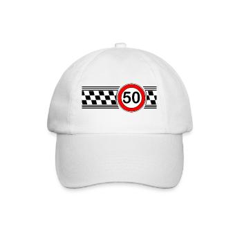 50er Race Karo Motiv Shirt - Baseballkappe - Weiß/Weiß - Vorne