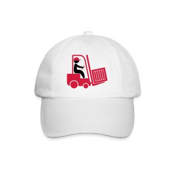A forklift transporting a box - Baseball Cap - white/white - Front