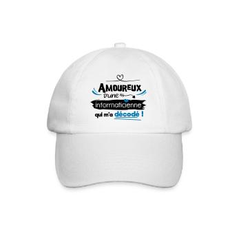 Amoureux d'une informaticienne ! humour geek - Casquette classique - blanc/blanc - Devant