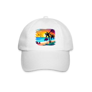 Summer Sunset Beach Watercolor - Baseball Cap - white/white - Front