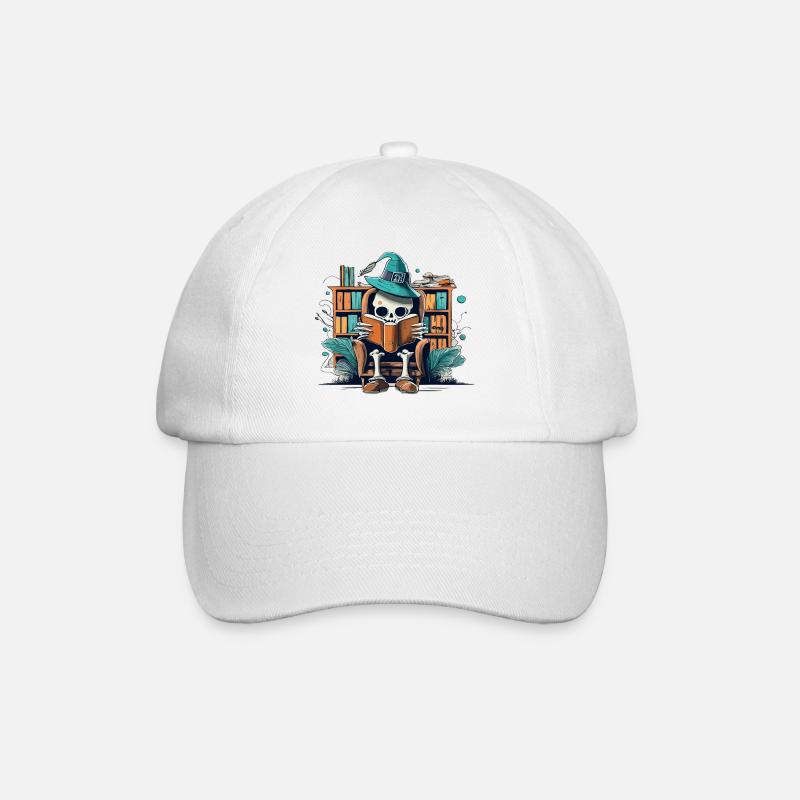 halloween skeleton reading a book - Casquette classique - blanc/blanc
