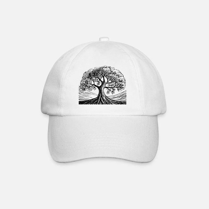 Bonsai Wald Baum schwarz weiß - Baseballkappe - Weiß/Weiß