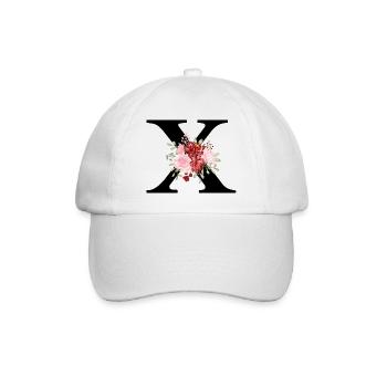 Roter floraler x-Buchstabe - Baseballkappe - Weiß/Weiß - Vorne