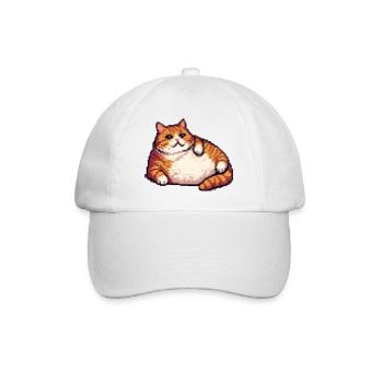 Fat ginger cat pixel art - Baseball Cap - white/white - Front