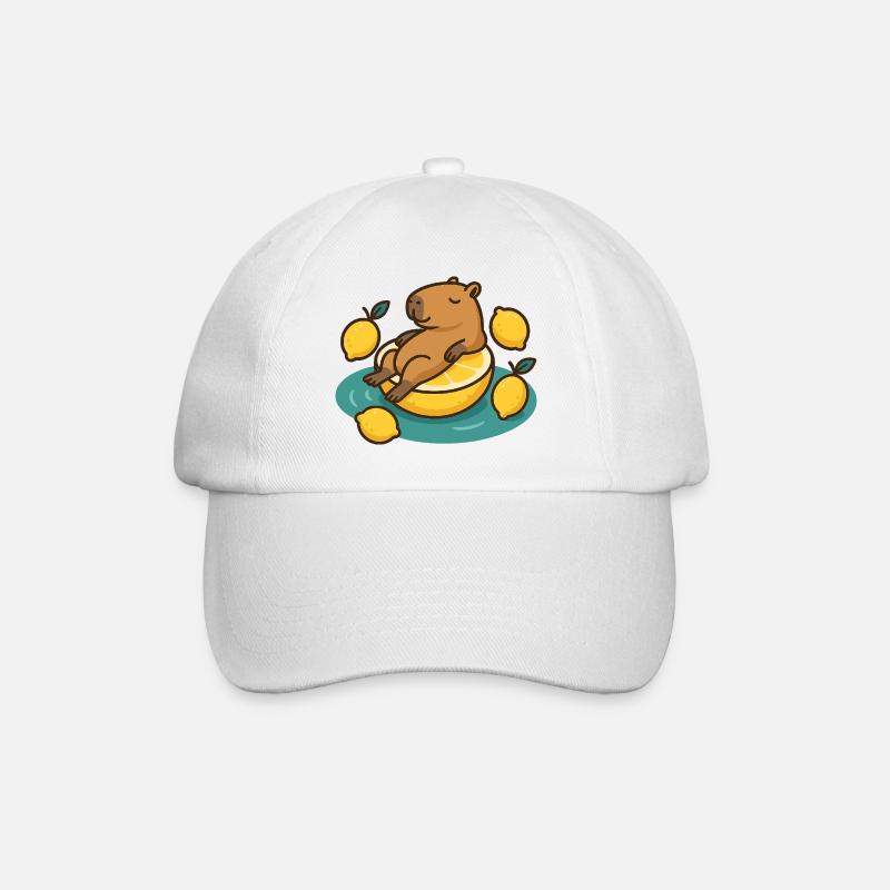 Chillendes Capybara auf Zitrone Cartoon - Baseballkappe - Weiß/Weiß