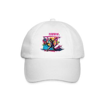 Tennis Neon Vintage Druck Tennisspieler - Baseballkappe - Weiß/Weiß - Vorne