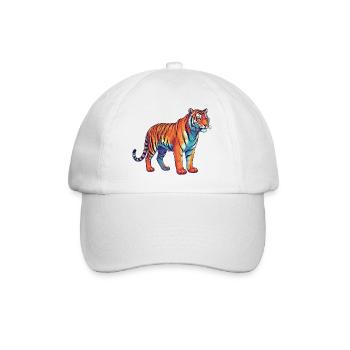 Buntes Tiger-Regenbogen-Pop-Art-Aquarell - Baseballkappe - Weiß/Weiß - Vorne