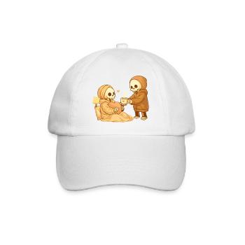 Cozy skeleton brings tea – Small gesture, lots of heart - Baseball Cap - white/white - Front
