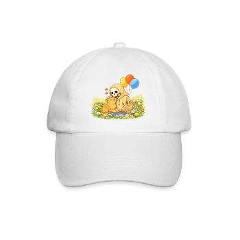 Cozy Skelett mit Katze auf Blumenwiese - Baseballkappe - Weiß/Weiß - Vorne