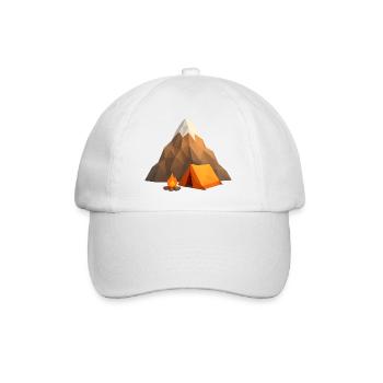 Low-poly mountain camp with tent and fire - Baseball Cap - white/white - Front