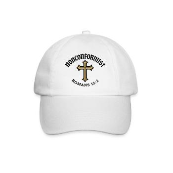 Christlich-nonkonformistische Römer 12,2 Goldenes Kreuz - Baseballkappe - Weiß/Weiß - Vorne