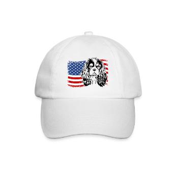 Cavalier King Charles Spaniel America Flag Dogs - Baseball Cap - white/white - Front