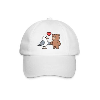 Möwe Braun Bär Freundschaft Liebe Herz Hände halte - Baseballkappe - Weiß/Weiß - Vorne