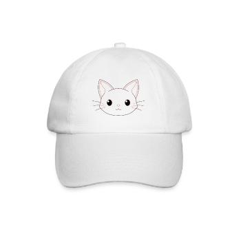 Cat Head Silhouette Outline Drawing Lineart - Baseball Cap - white/white - Front